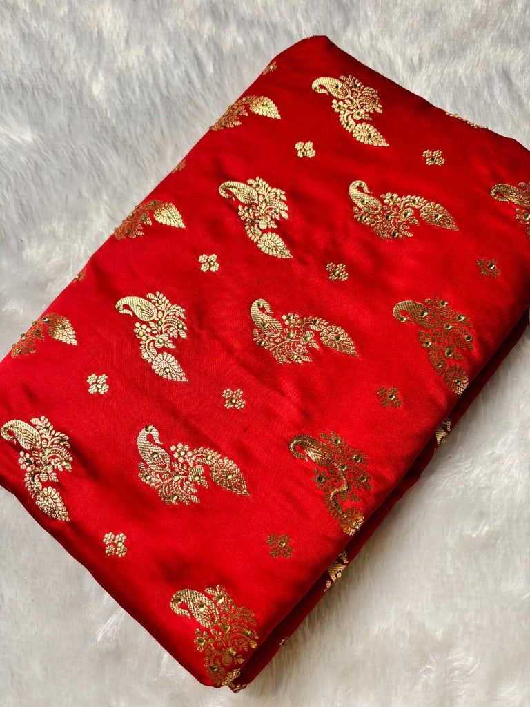 Surkh Noor Pure Banarasi Satin Zardosi Saree