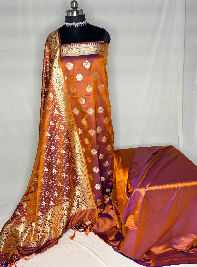 Adaa – Mashru Silk Three-Piece Suit Set with Rupa Meena Jari