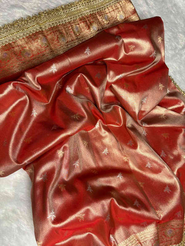 Kesar Rang Sona Rupa Kadhiyal Banarasi Tissue Saree