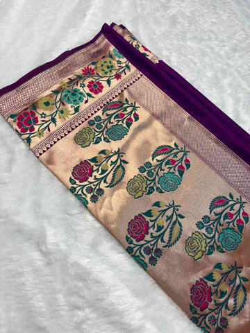 Pushp Magenta Banarasi Paithani Katan Semi Uppada Silk Saree for Wedding & Festive Wear