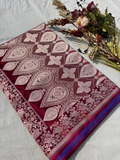Mehru – Mashru Katan Silk Banarasi Saree in Magenta Red