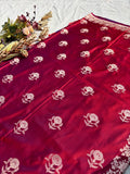 Mehru – Mashru Katan Silk Banarasi Saree in Magenta Red