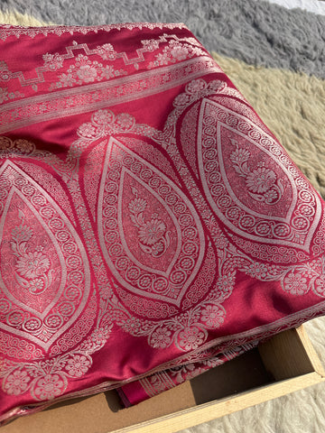 Noor-e-Mashru – Katan Silk Satin Banarasi Saree in Deep Maroon