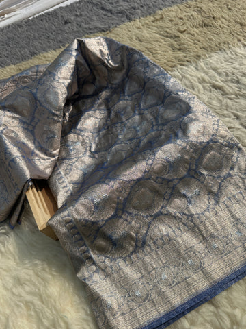 Neelmahal – Tissue Jaal Meena Banarasi Saree in Royal Blue