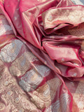 Light Rani Tissue Meena Katan Banarasi Saree with Antique Zari