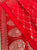 Blood Red Banarasi Satin Silk Saree