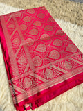 Lalima – Pure Satin Katan Banarasi Saree in Red Cherry