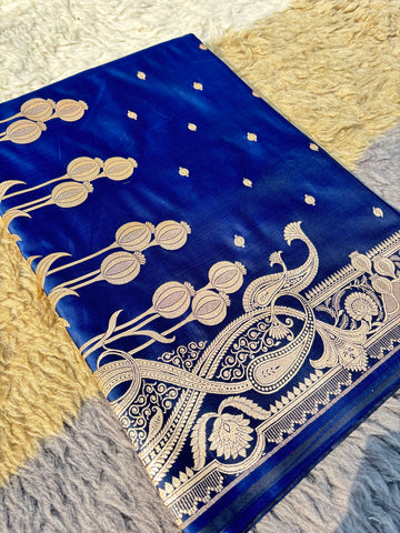 Neelanjali – Pure Satin Banarasi Saree in Deep Navy