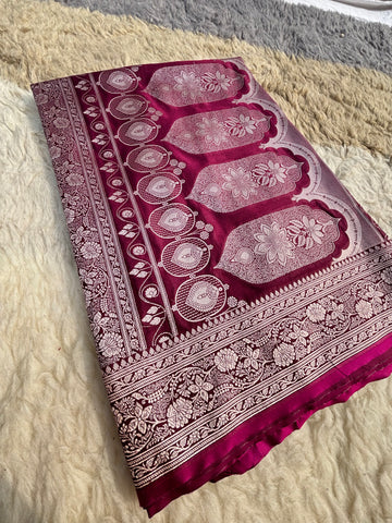 Gul-e-Banaras – Mashru Fancy Silk Saree in Regal Wine Maroon