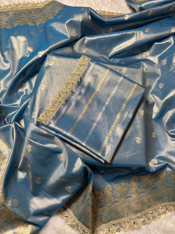 Aab-e-Neel Banarasi Tissue Silk Saree with Lace Work