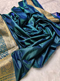 Rama-Neel Shaded Banarasi Satin Pure Silk Saree