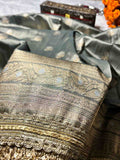 Sahar-e-Silver Tissue Silk Saree with Fancy Lace