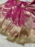 Rani-e-Gulab Tissue Silk Saree with Sona Rupa Meena Kadhiyal