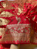 Surkh Noor Pure Banarasi Satin Zardosi Saree